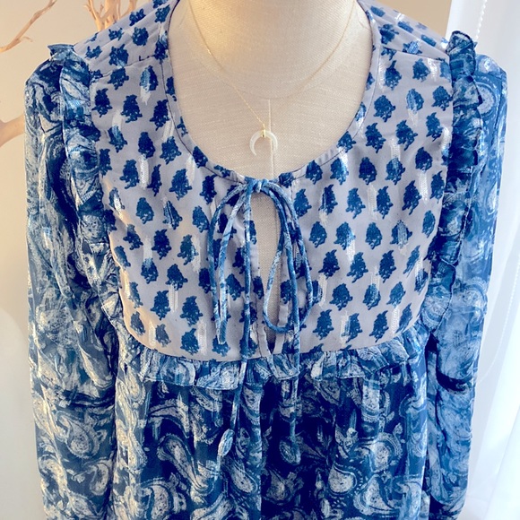 HEMANT & NANDITA bohemian top with silver and blue details - Picture 3 of 7
